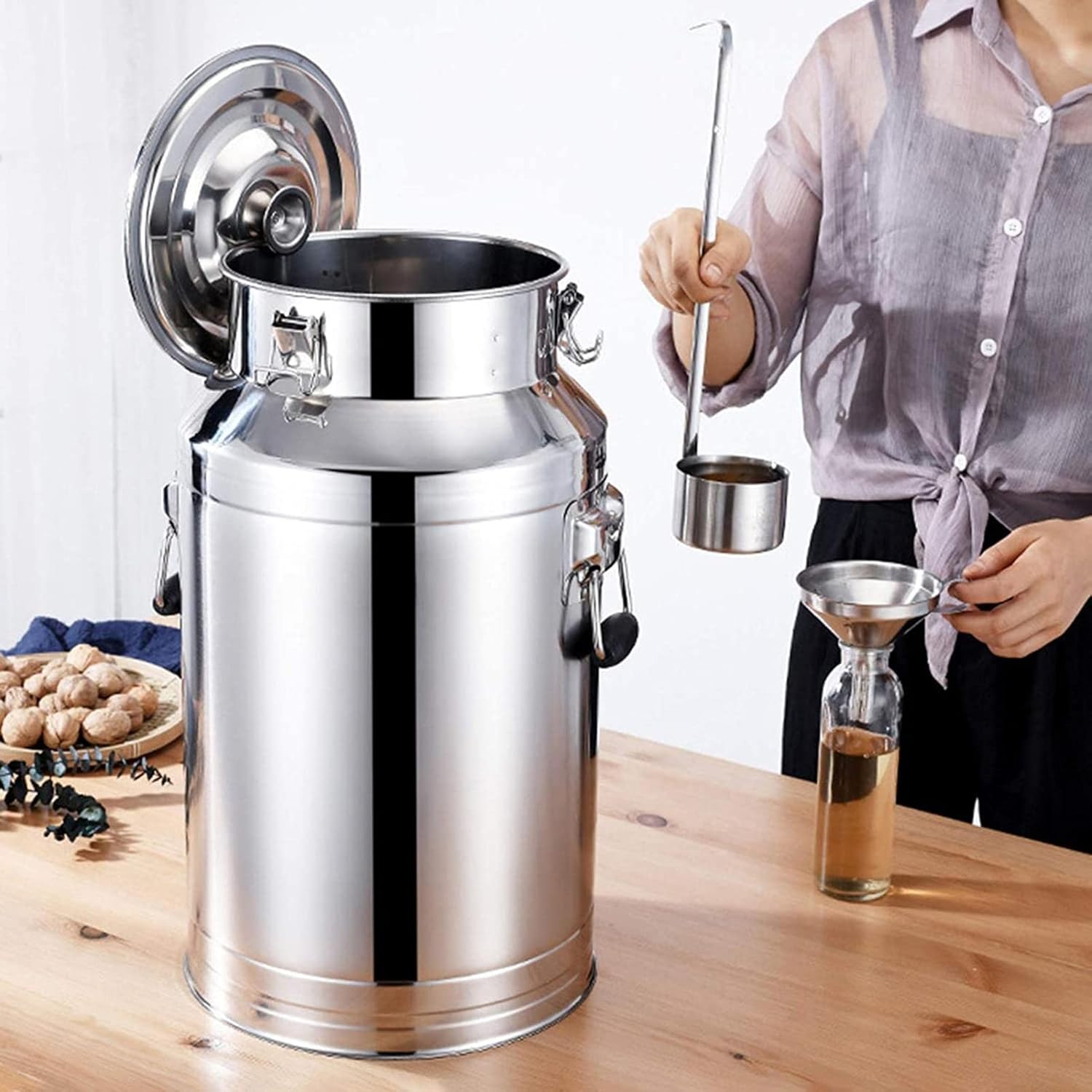 Stainless Steel Milk Transport Cans - Pail Bucket Tote Jug with Silicone Sealed Lid Liquid Container Storage,35L,68l,88l