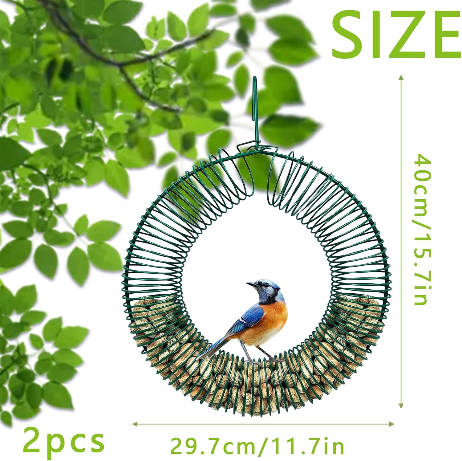2 Pack Peanut Bird Feeder, Hanging Feeder Round Metal Whole Wild Bird Feeder with Hanging Hook for Outdoor Birds and Squirrels Feeding Rust & Proof