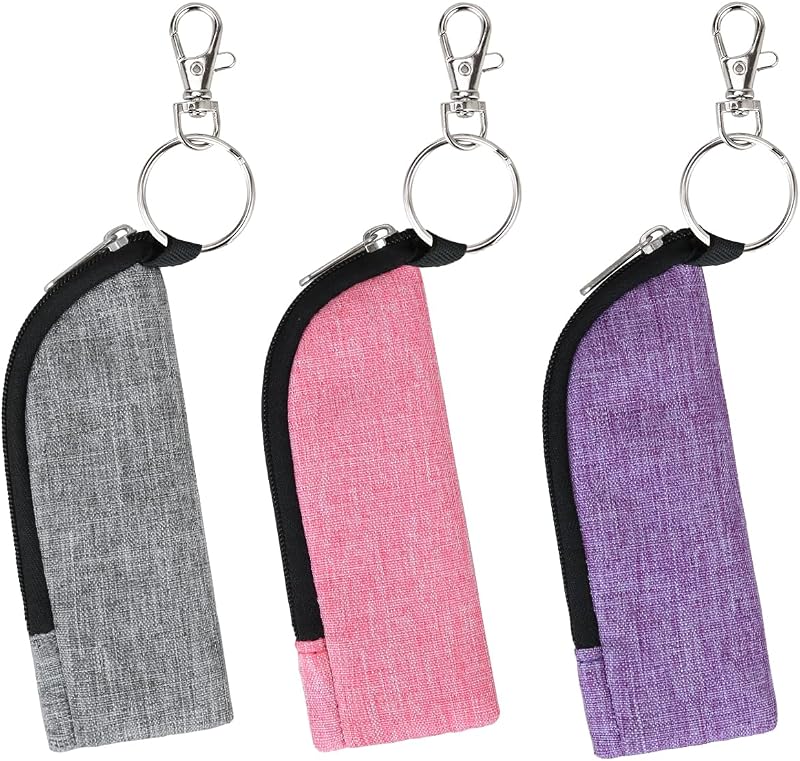 Porta-bálsamo labial Meiiy com zíper e gancho, tecido Oxford, cores Grey, rose red, purple