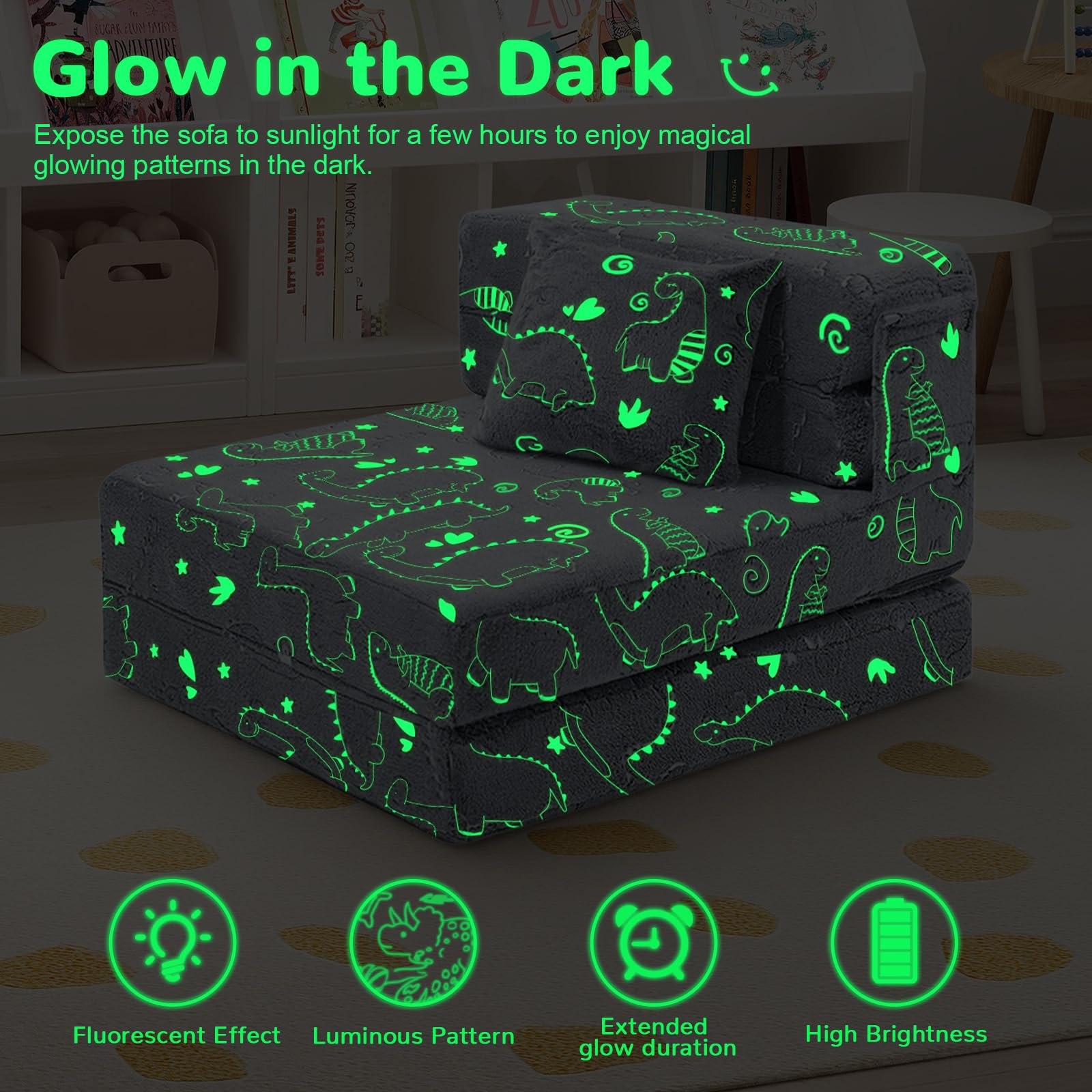 MeMoreCool Divano letto per bambini, materasso da pavimento per bambini che si illumina al buio, divano modulare per bambini, divano pieghevole futon convertibile, materasso pieghevole per stanza dei