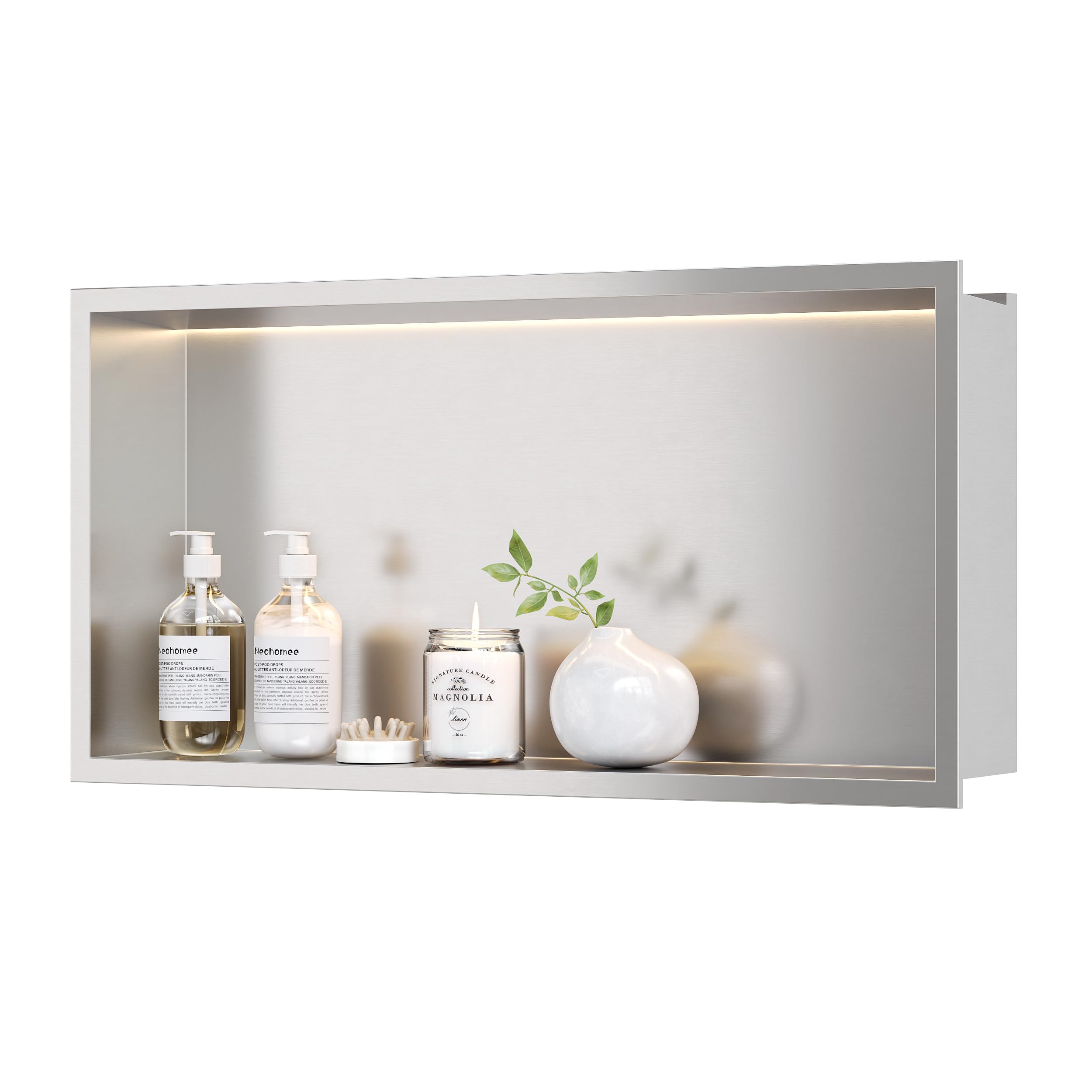 Niche Douche Encastrable Niche Murale Salle De Bain PRMTYUP - Acier Inoxydable Avec LED, Étanche, Moderne (Gris) Niche Douche Leroy Merlin