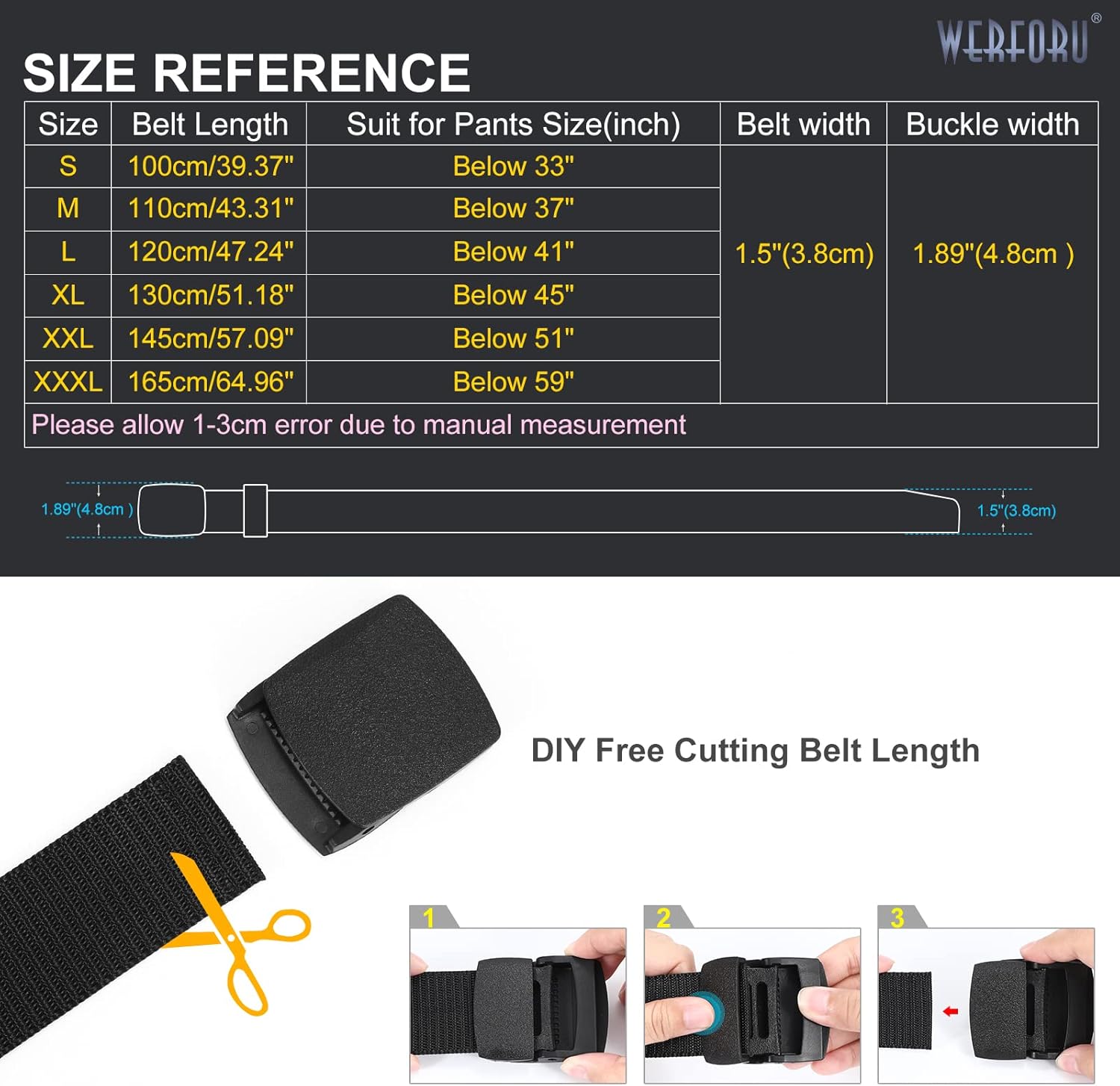 WERFORU Nylon Belt for Men Military Tactical Belt Canvas Outdoor Web Belt with Plastic Buckle - Image 7