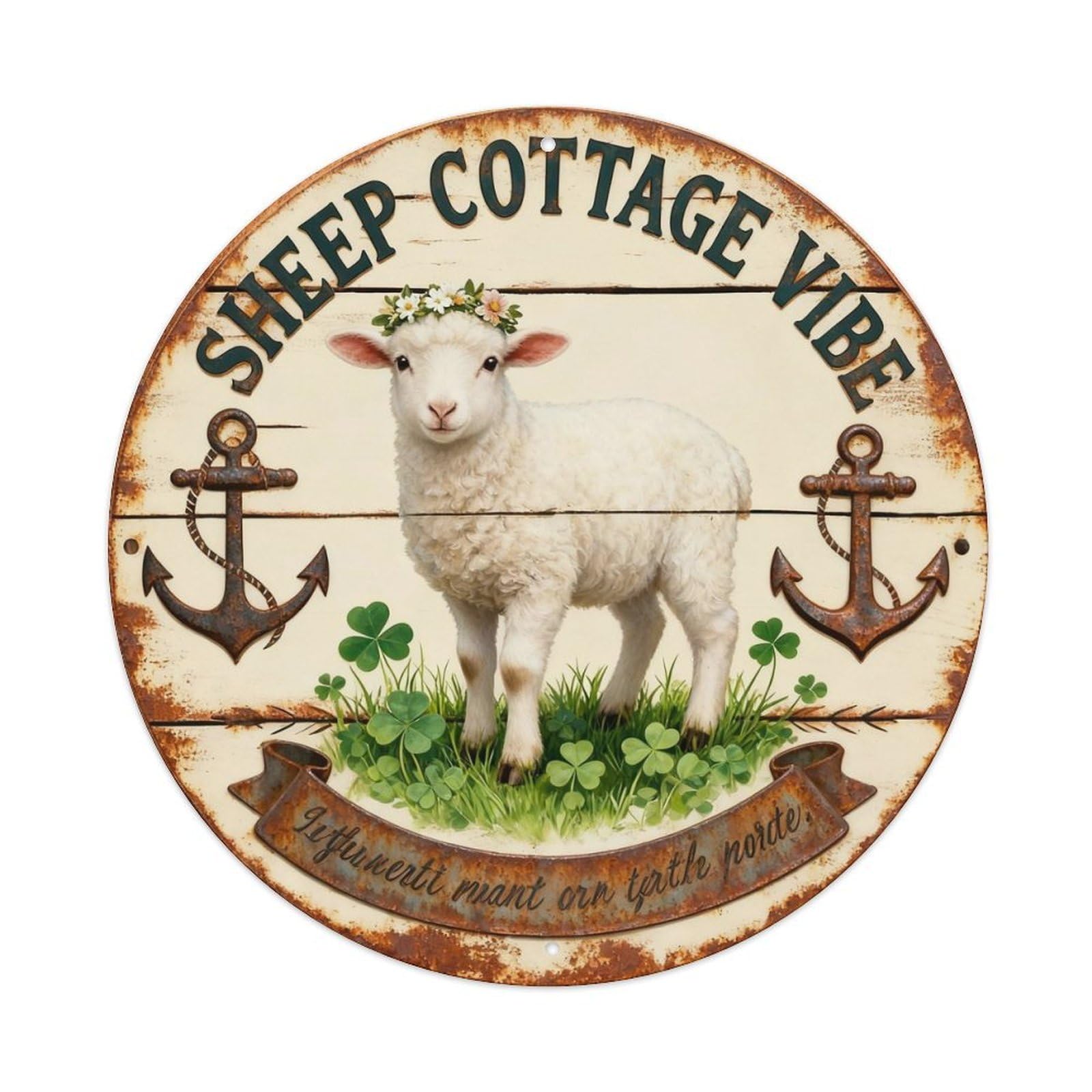 Cottage Sheep Round Sign Metal Tin Sign Plaque