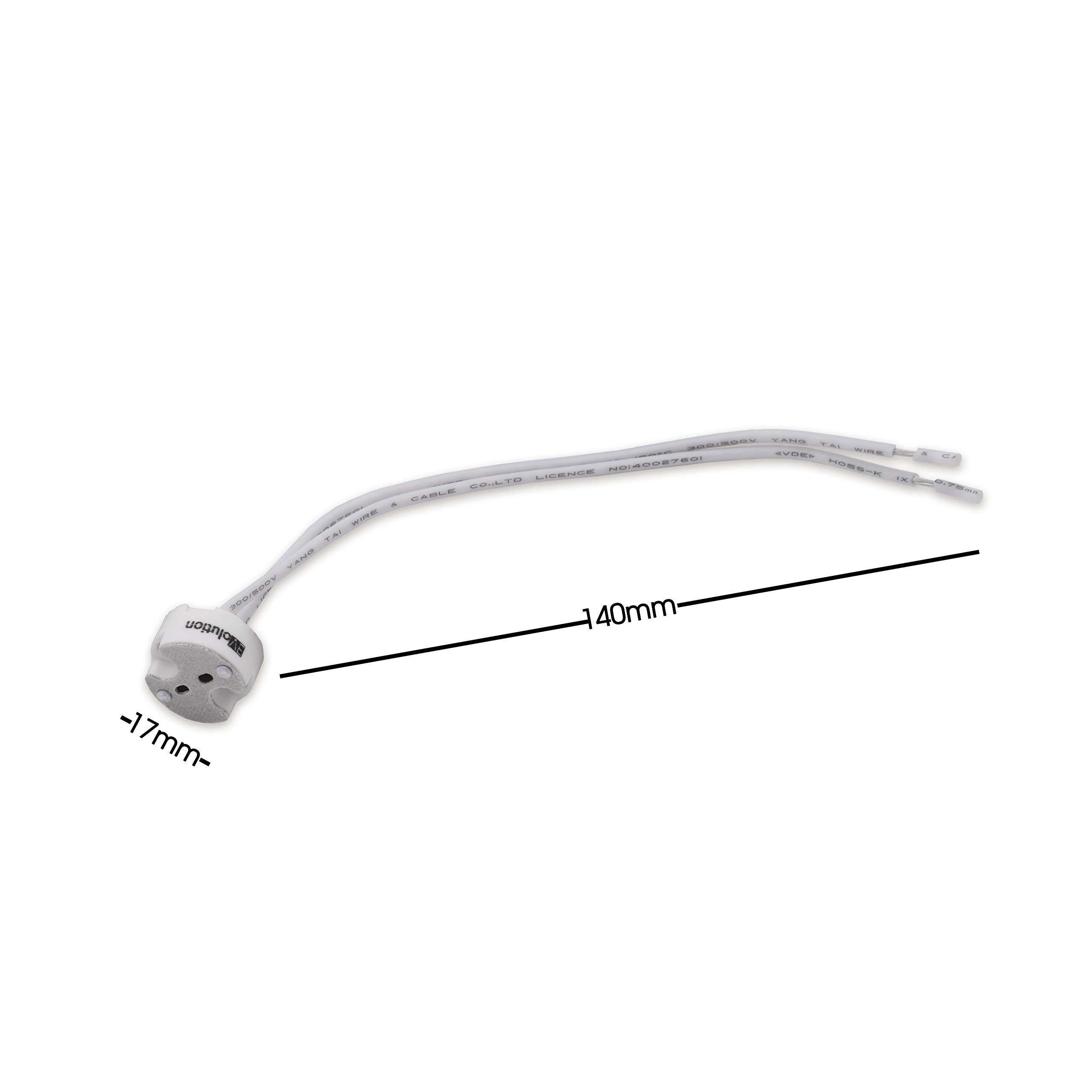 Evolution MR16 Zoccolo per lampada GU5.3 Base LED | Base in ceramica con cavo protetto in silicone da 0,75 mm² per lampadine LED e alogene | Max 100W 12V | Set da 10