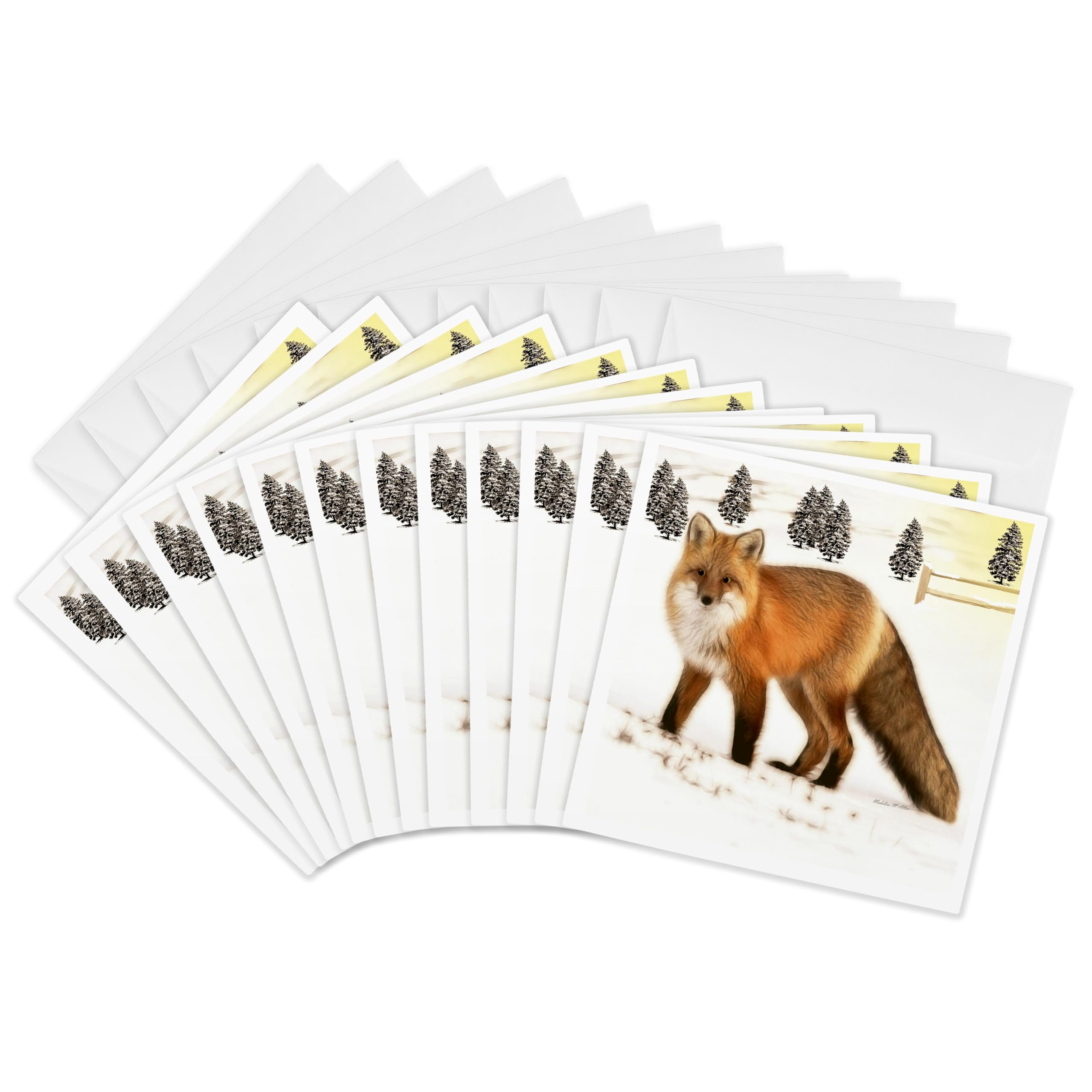 3dRose gc_18454_2 6 x 6-Inch "Fractalius Red Fox" Greeting Card (Pack of 12)