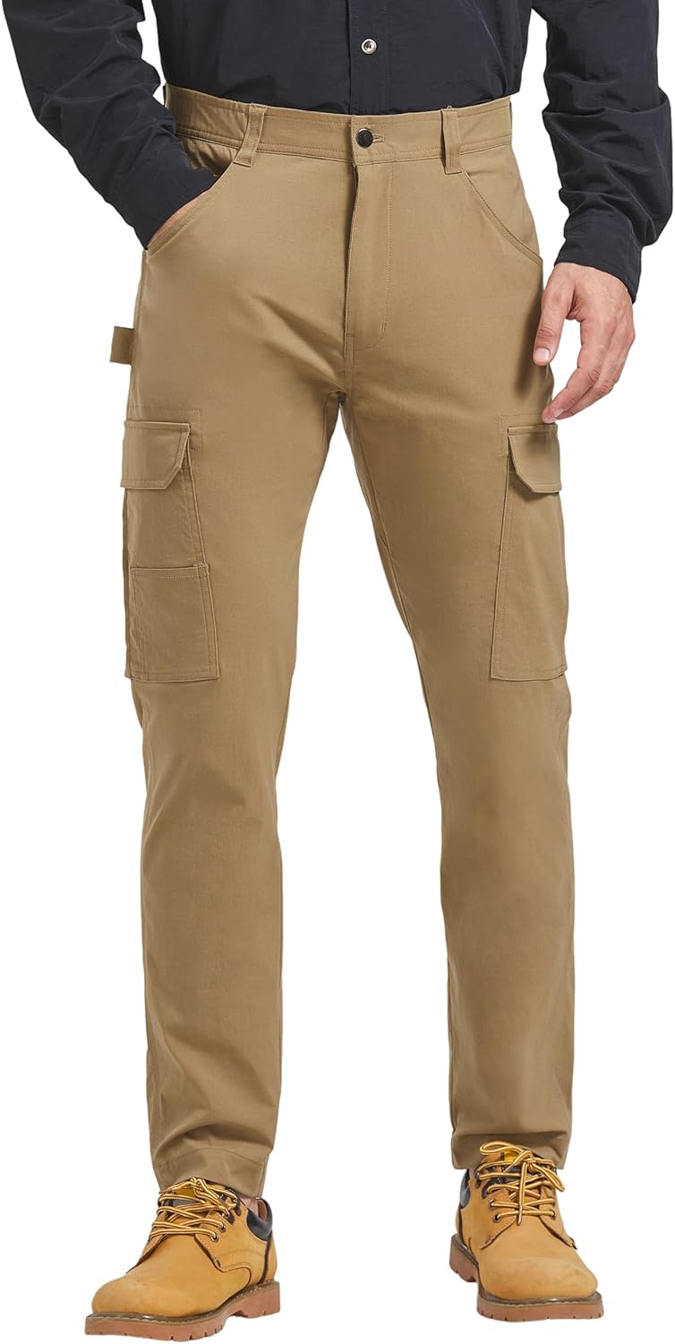 PULI Men's Carpenter Work Pants Cargo Hiking Pants Slim Fit Stretch Waterproof Outdoor Trousers with Pockets