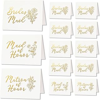 10 Pack Will You be My Bridesmaid Cards Set, 8 Bridesmaid 1 Maid of Honor 1 Matron of Honor Proposal Cards with Gold Foil and Floral Bouquet Design - Elegant Wedding Party Invitation Gifts（White）