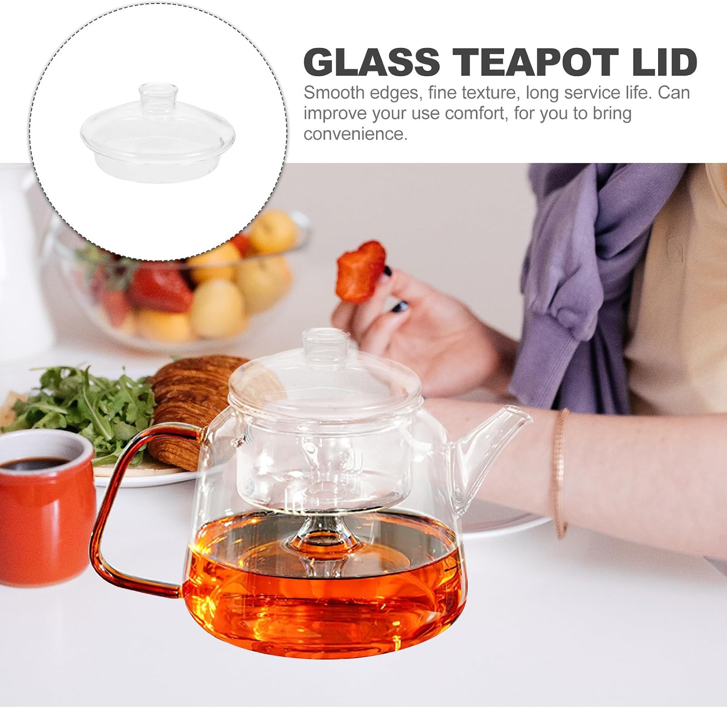 SMASOLO Glass Tea Kettle Lid Replacement Decorative Teapot Cover Sturdy Glass Lid for Tea Pot Kitchen Dining Accessory