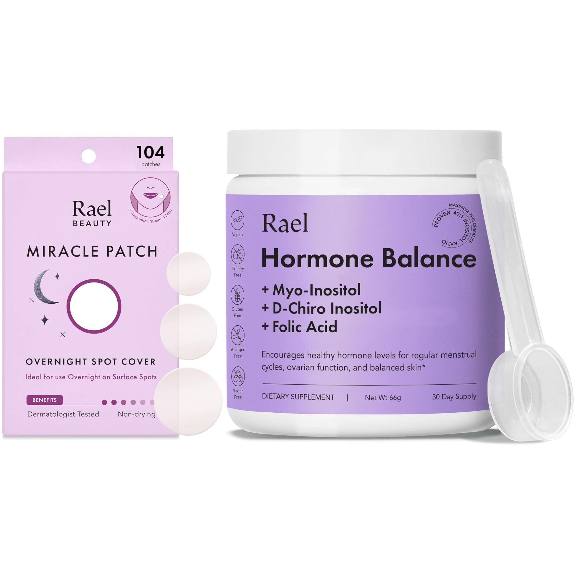 Rael Bundle - Overnight Spot Cover Pimple Patches 104 Count Hormone Balance Supplement for Women Fertility Ovarian Support