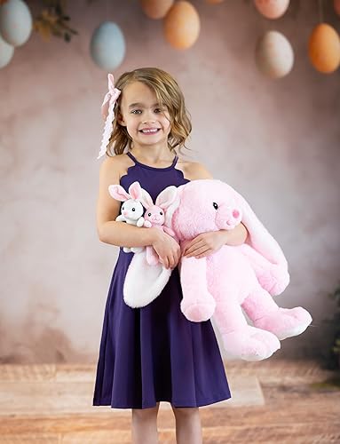 Miniatura 3 de MaoGoLan Juego de peluche de conejo de 20 pulgadas, peluche de conejo rosa de Pascua con 2 juguetes de conejo bebé en el interior, juguete de