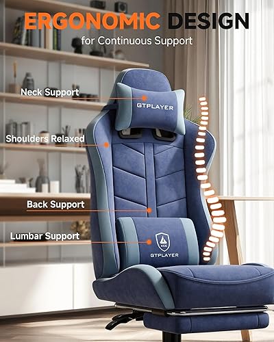 Miniatura 4 de GTPLAYER Silla de Juego con Reposapiés, Silla de Juego de Computadora para Adultos y Niños, Silla Gamer con Altura Ajustable con Reclinación de