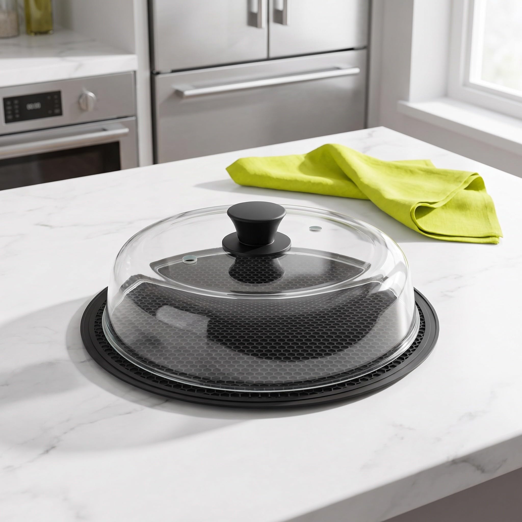 OUNONA Ensemble couvercle en verre et dessous de plat pour micro-ondes,