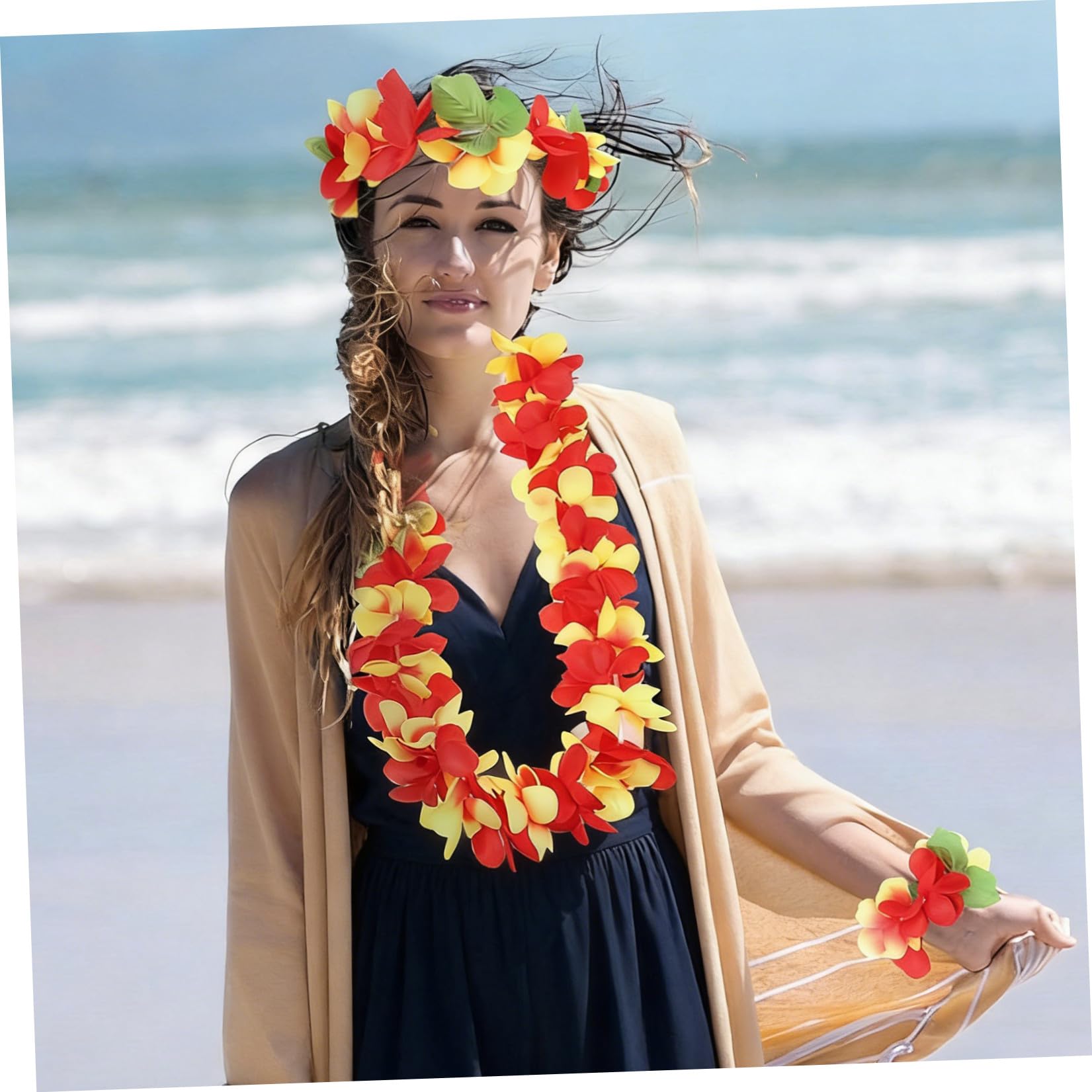 Guirnalda Hawaiana Decorativa con Collares Diademas y Pulseras de Flores Tropicales Accesorios Duraderos y Reutilizables para Eventos Luau y Temáticos Verano