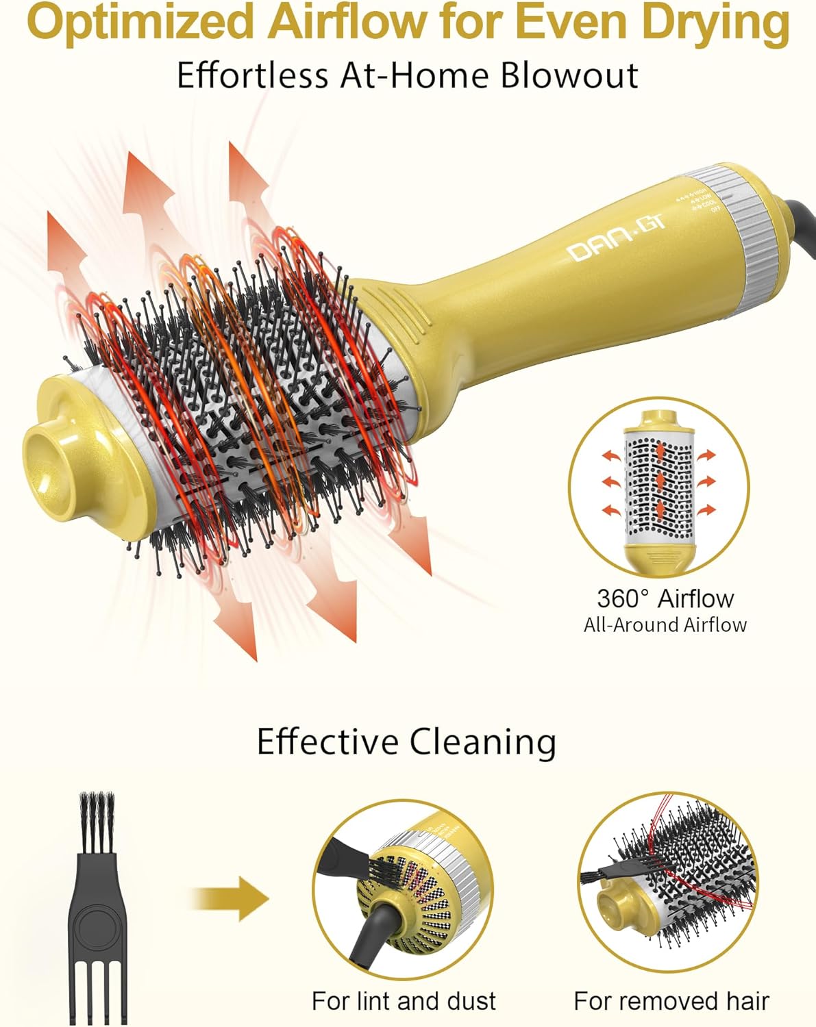3 Inch Blow Dryer Brush, 4-in-1 One-Step Wet-to-Dry Hair Dryer Brush for Blowout, Smooth, Volumize & Straighten, Ceramic Coating for Thick Medium-to-Long Hair, Dual Voltage 120-240V