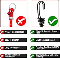 Vista 7 de Correas elásticas dobles J de 18 pulgadas con ganchos, cuerdas elásticas negras con ganchos, resistentes al aire libre para campamento, carpas