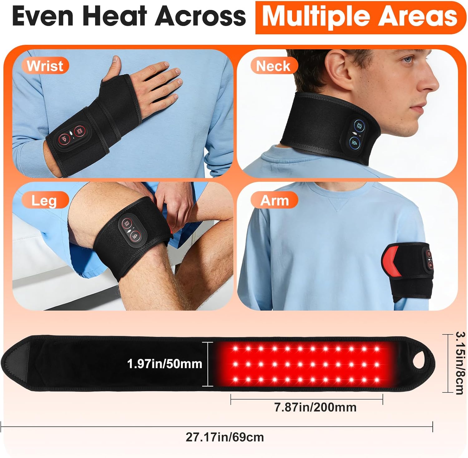 Cordless Wrist Hand Heating Pad Massage for Carpal Tunnel, with Red Light, Hand Arthritis, Wrist Pain Relief, Heat Wrap Pad with 3000mAh Battery, Wrist Massager Vibration and Adjustable Heat Settings