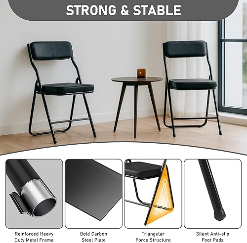 Miniatura 6 de Susici Paquete de 4 sillas plegables grises con asientos acolchados de poliuretano, sillas plegables comerciales apilables portátiles con marco de