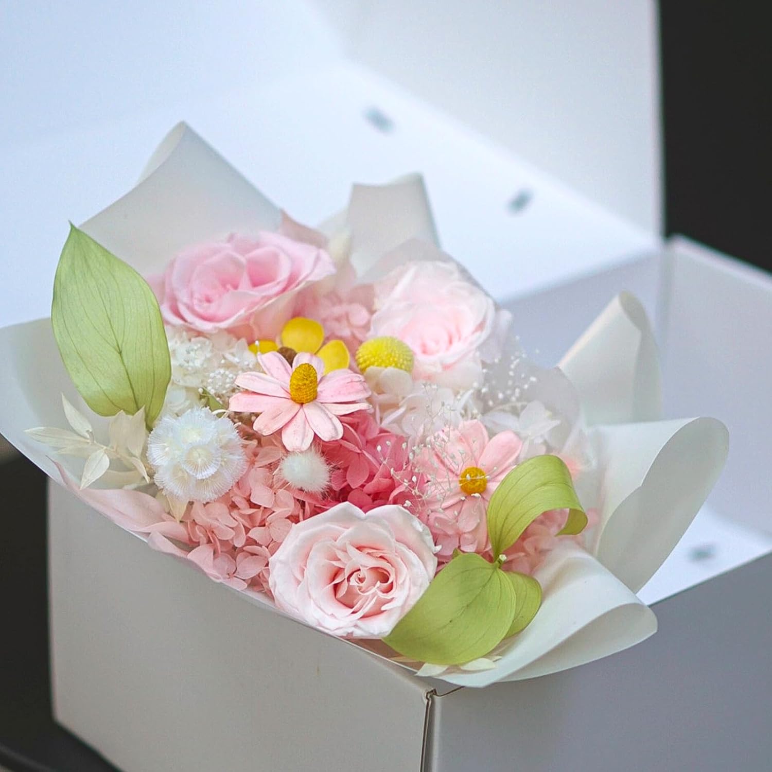 Sen Flora Forever Flowers Bouquets, 3-Piece Preserved Pink Roses Mixed Bouquet, Real Eternal Flowers for Delivery Prime, Long Lasting Flower Birthday Gifts for Her