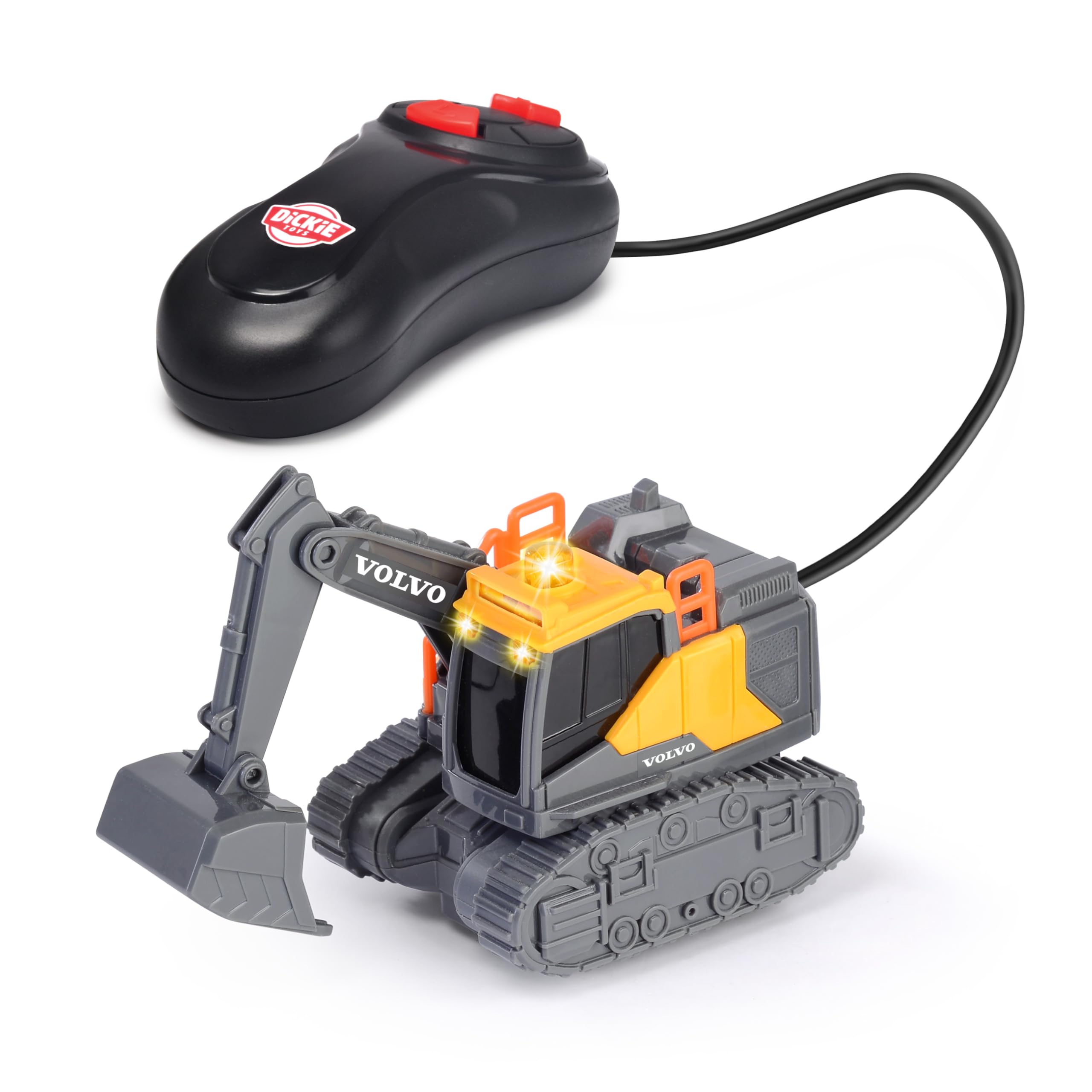 Dickie Toys Volvo 203722013 Excavator with Remote Control Cable 14 cm Remote Control Toy Excavator with Lights and Batteries for Children from 3 Years