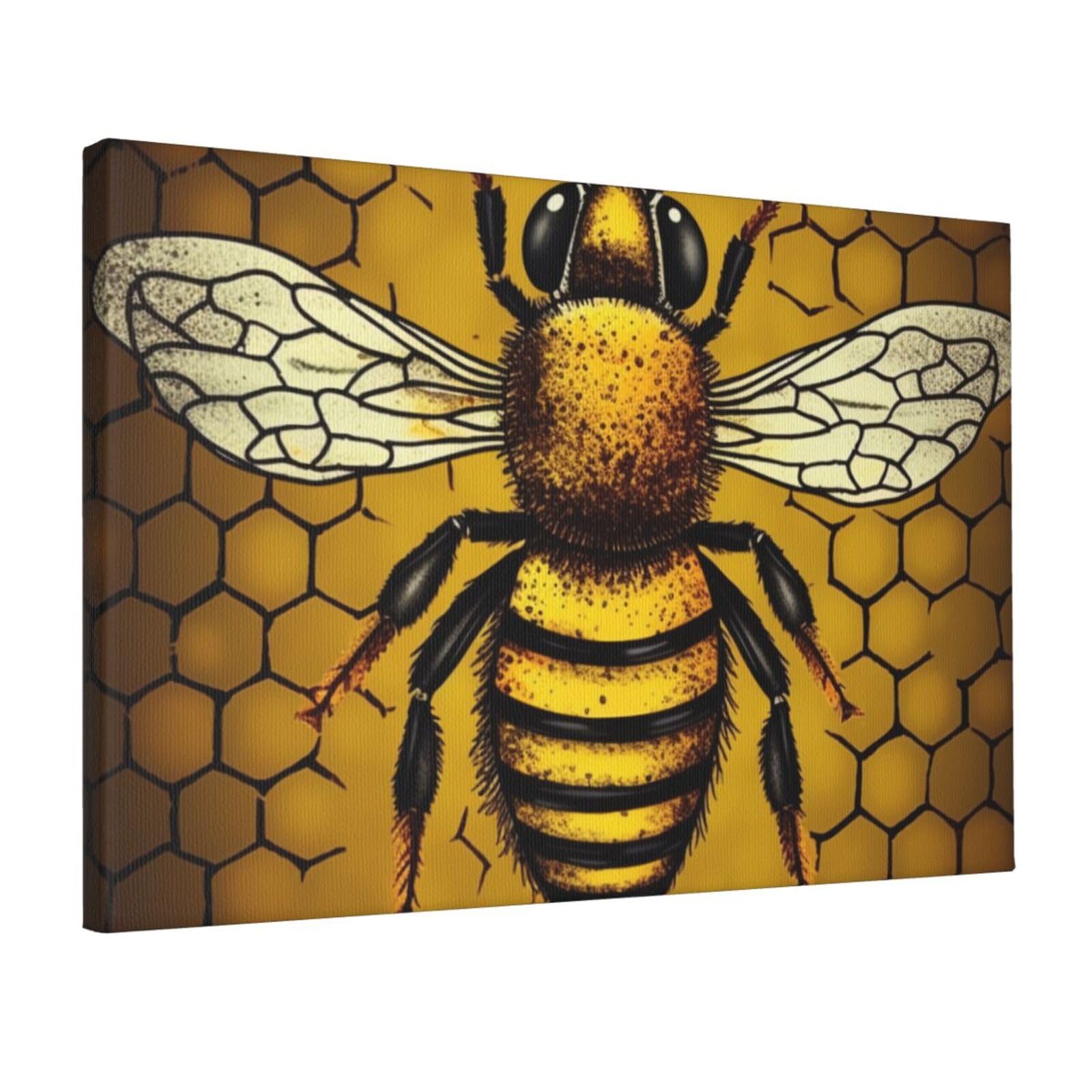 YKLJG Bee Honeybee Printed Wall Art Canvas Prints 45x30 CM Wooden Framed Picture Painting Artwork for Bedroom Kitchen Home Office Decor