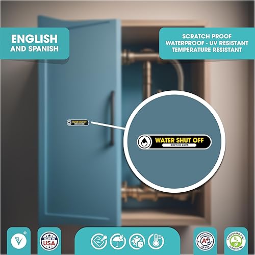 Miniatura 3 de Paquete de 2 calcomanías pequeñas bilingües con cierre de agua, letreros en inglés y español, vinilo mate permanente de 5 x 1 pulgada, calcomanías
