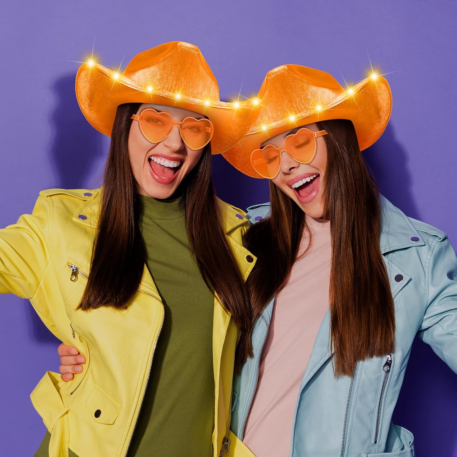 Zhanmai 8 Pieces Cowboy Hat LED Light Up Hat and Heart Sunglasses Sparkly Space for Cowgirl Women Halloween Costume - Image 5