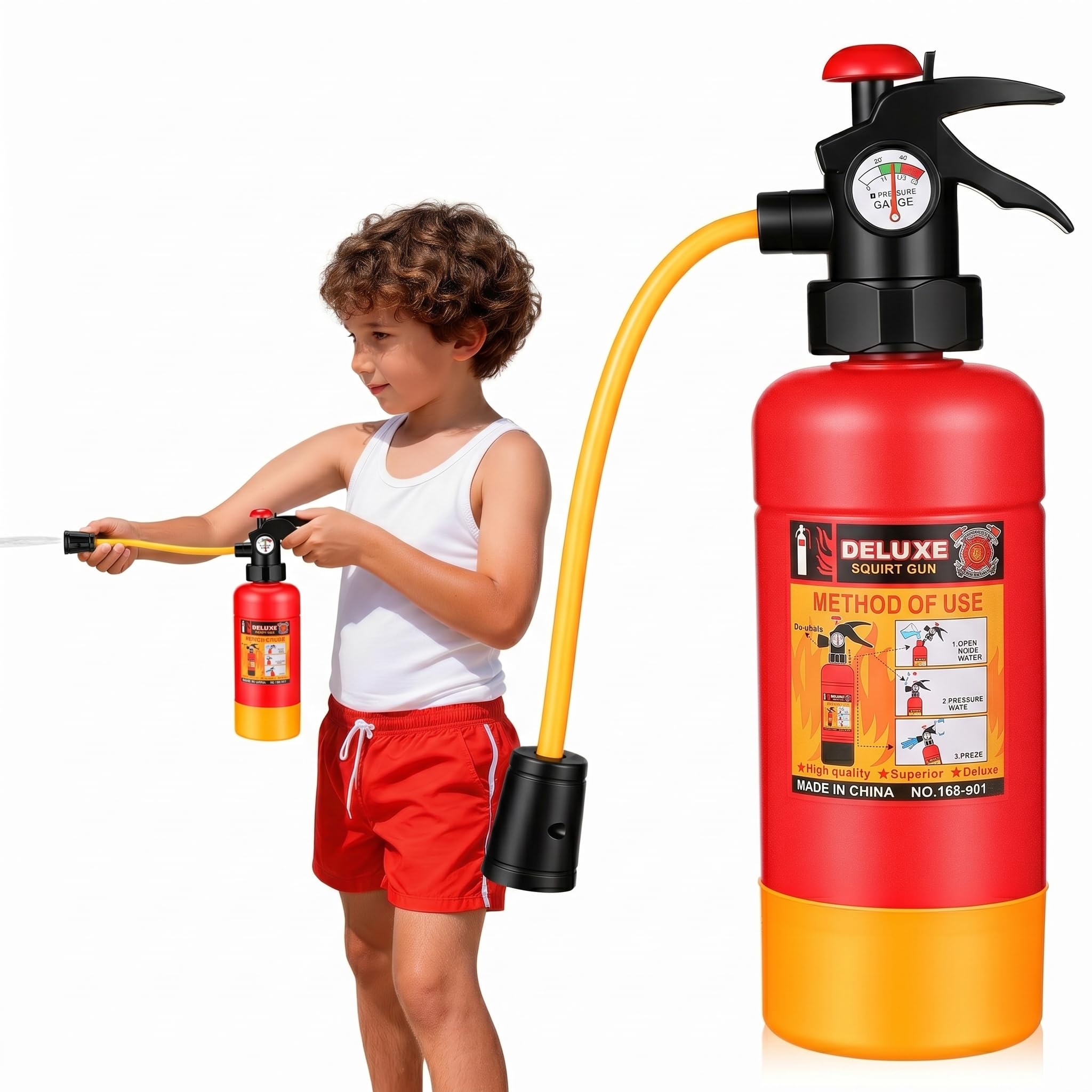 Tofficu Kids Firefighter Water Spray Toy, Mini Fire Extinguisher Pretend Play Set for Boys Girls, Outdoor Garden Pool Summer Water Fun Role Play Birthday Gift