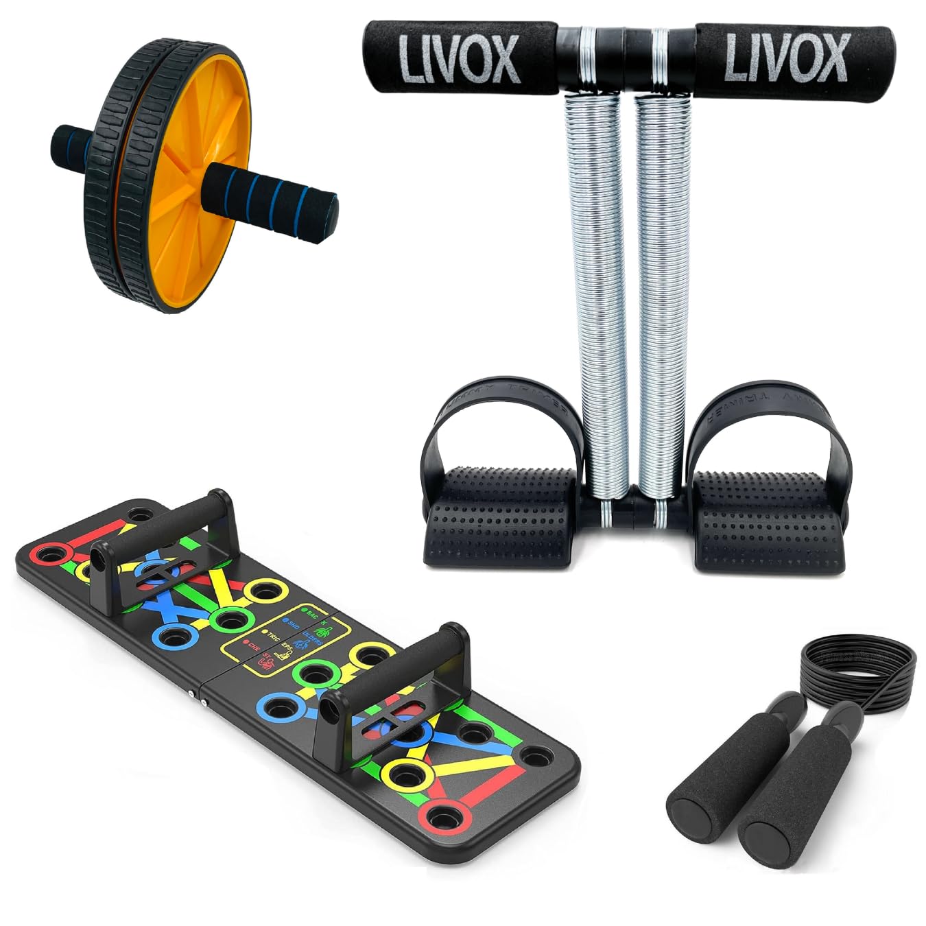 Livox Double Spring Tummy Trimmer Abs Wheel Roller for Home Workout Push Up Board Skipping Rope for Home Gym Workout Exercise Equipment Set for Men and Women-picture-34