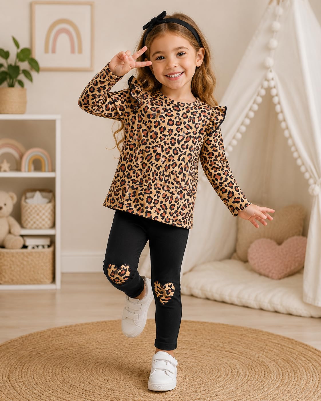 Conjunto de 2 piezas para niñas pequeñas, sudadera de unicornio con mangas con volantes, camiseta y leggings, conjunto de ropa escolar para niños