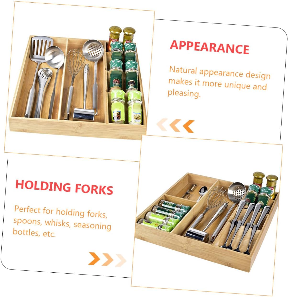 7-compartment Storage Tray Flatware Organizer Kitchen Utensil Holder Multipurpose Storage Box for Tableware and Tea Bags Household Drawer Organizer