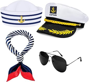 QLINLEAF Yacht Captain Hat Sailor Hat Boat Costume for Men Women Captains Halloween Costumes Dressing up Party White