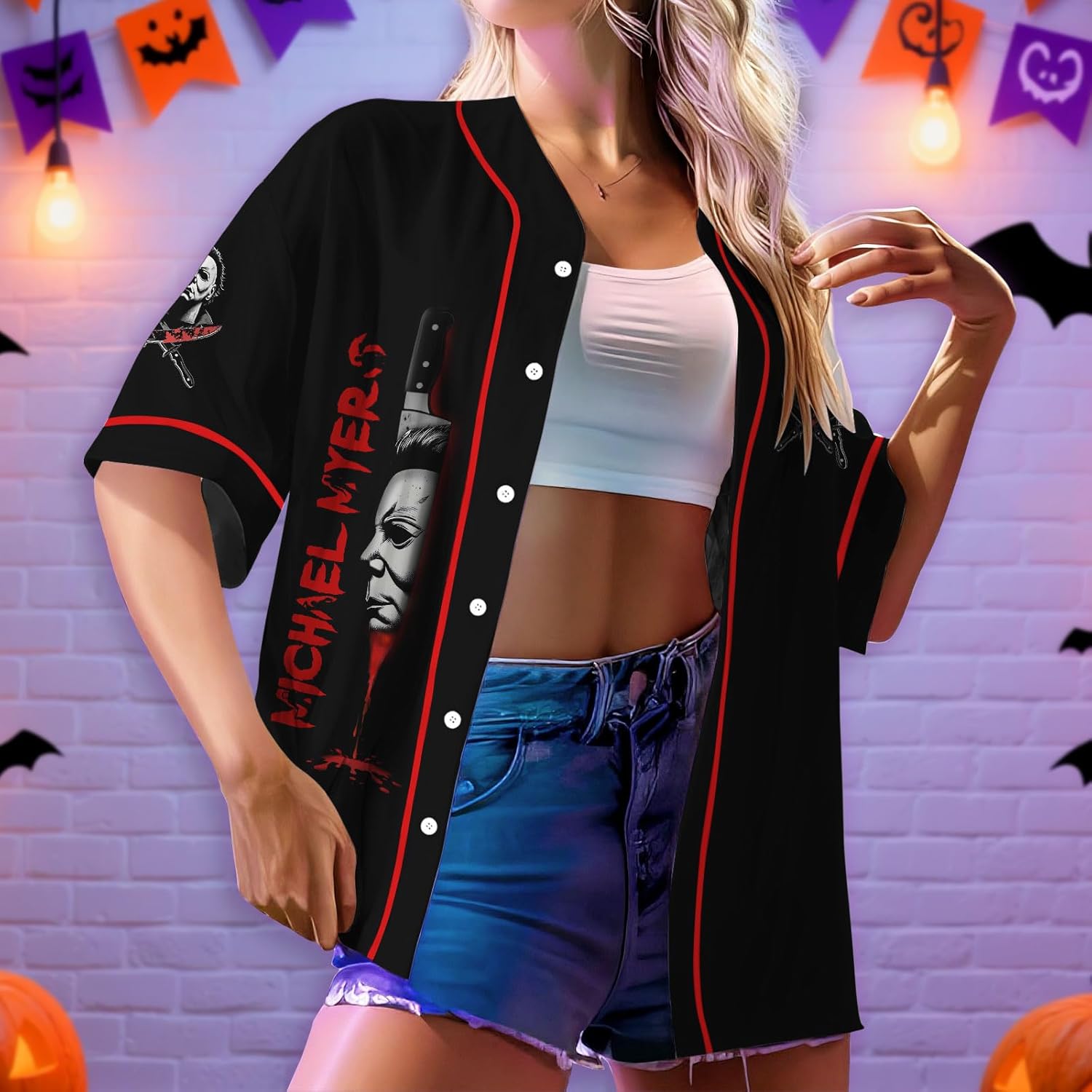 Mens Jersey Shirt V Neck Short Sleeve, Graphic Baseball Sports Tee, Casual Streetwear Button Shirt for Summer - Image 2