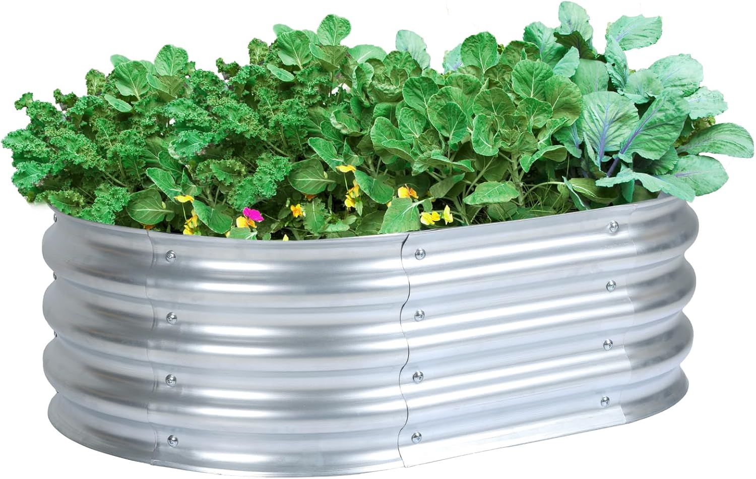 Aoodor Galvanized Raised Garden Bed Kit, 3 x 2 x 1 Ft, Oval Planter Box for Vegetables, Flowers, and Herbs, Outdoor Use, Silver