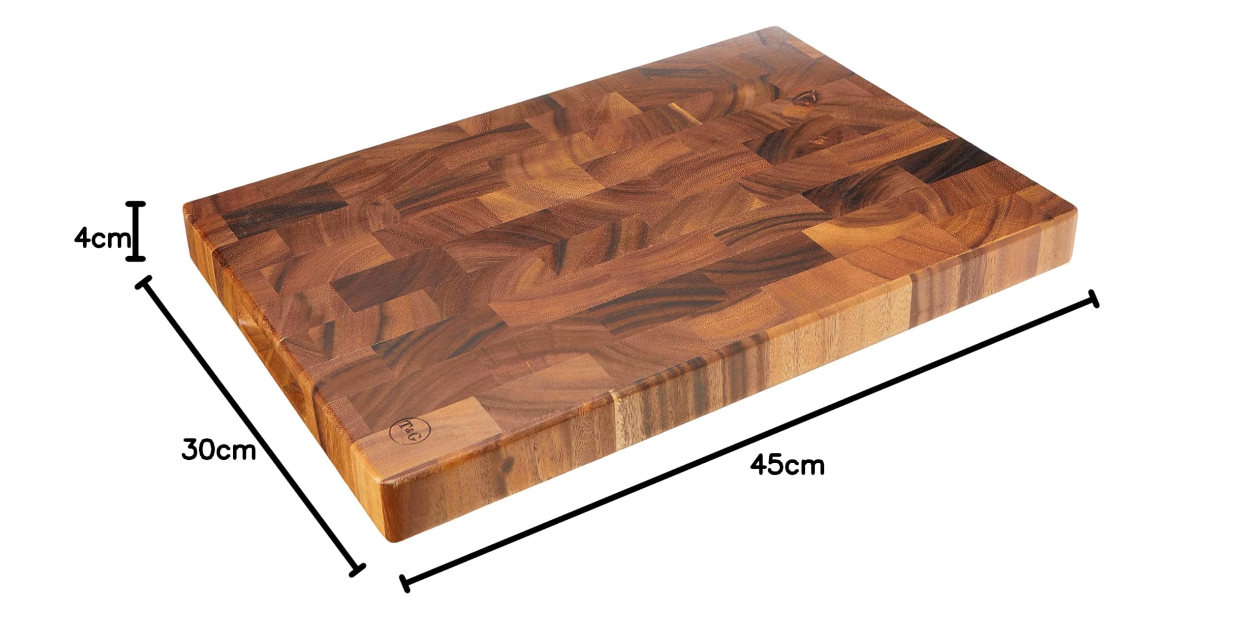T&G Woodware - Tuscany - Tagliere rettangolare grande, con incavi per le dita, in legno di testa d'acacia - 45 x 30 x 40 cm