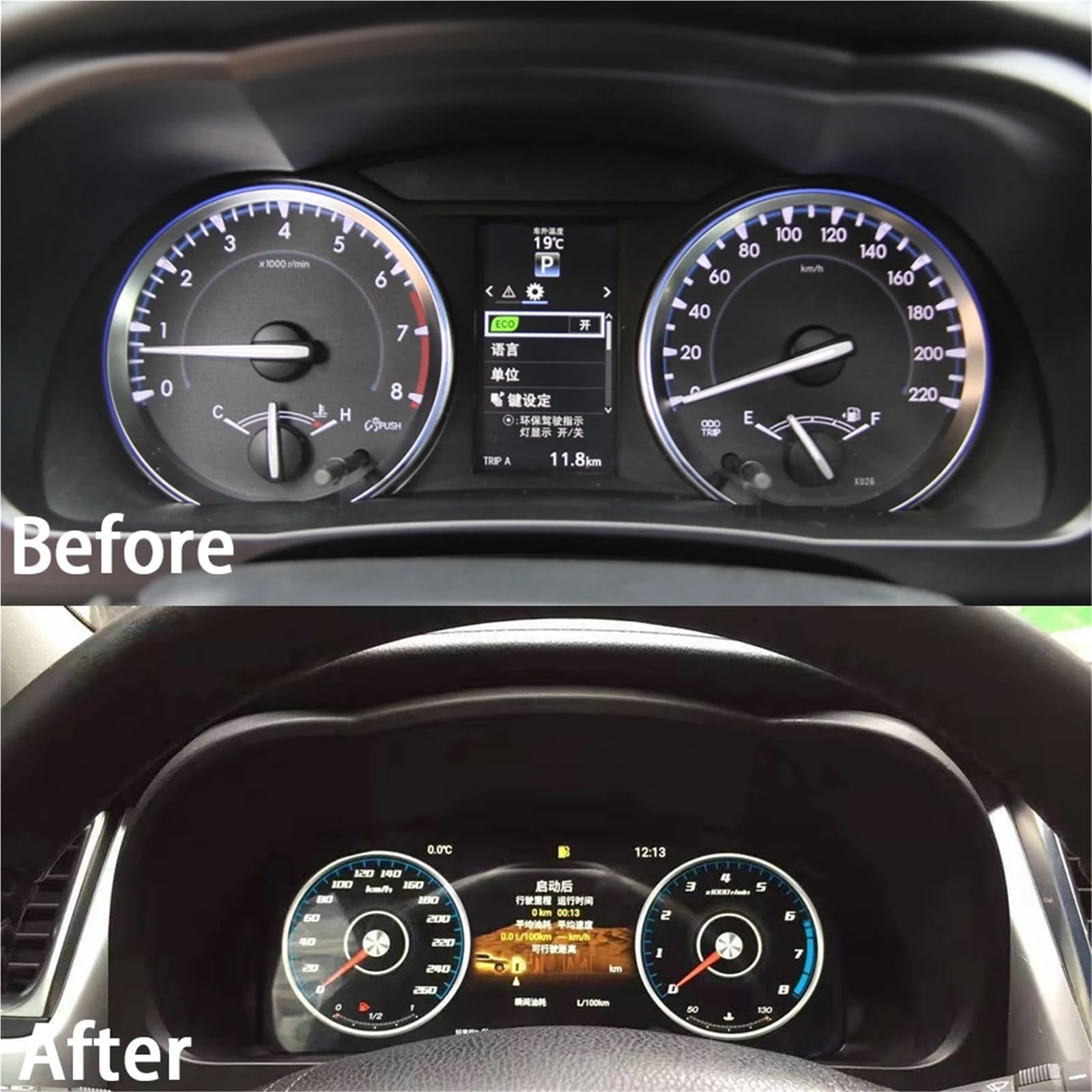 tachometr Akcesoria samochodowe 12,3-calowy panel LCD z wyświetlaczem wskaźników, pasujący do Toyoty Highlander Kluger 2015-2019 prędkościomierz