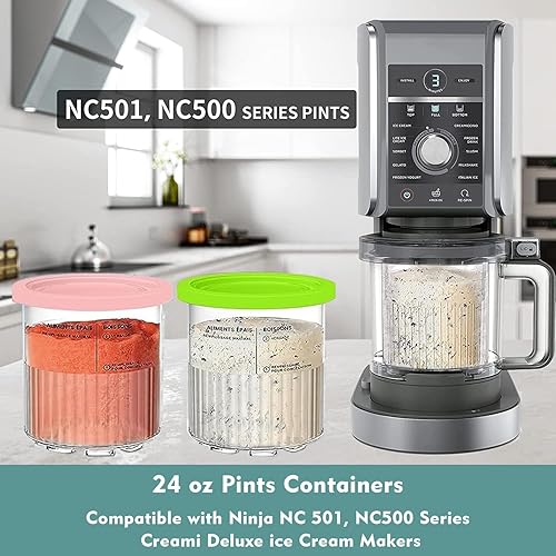 Miniatura 2 de Pinta extra de 24 onzas  Recipientes de repuesto para Ninja Creami Deluxe 11 en 1 XL Pintas y tapas  Paquete de 4, compatible con Ninja Creami