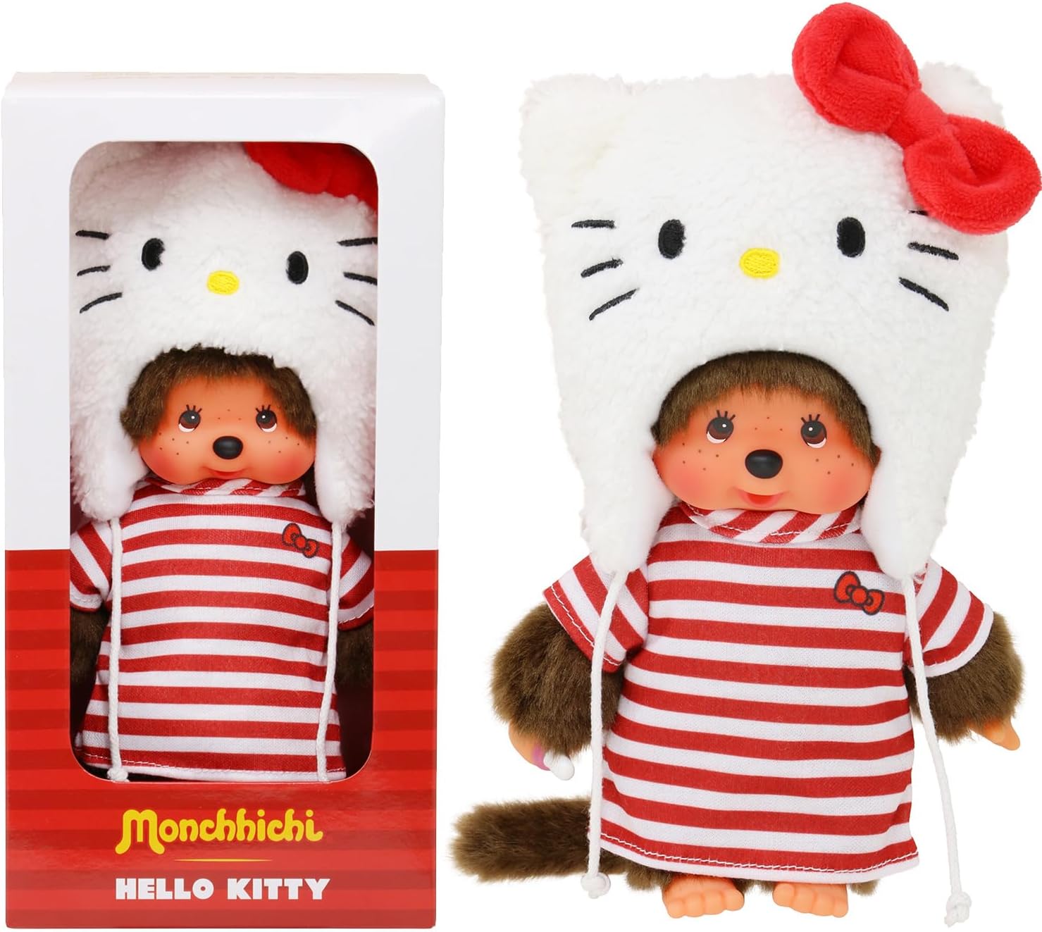 Monchhichi - Monchhichi Plush Toy Hello Kitty - Iconic 80s Monkey Plush - Super Soft 20 cm Plush for Children and Adults - Child Toy 2 Years and Up - SE252848