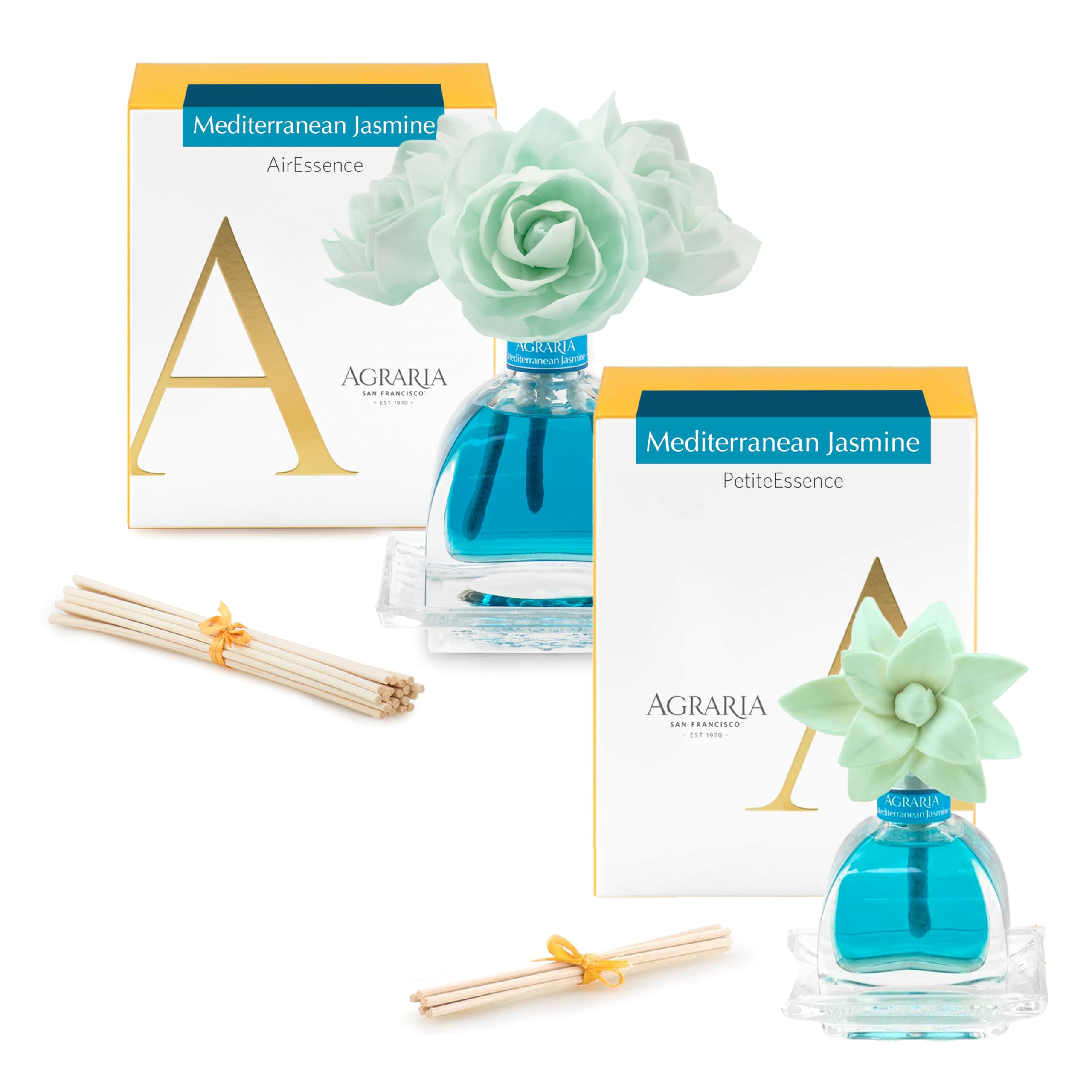 AGRARIA AirEssence & PetiteEssence - Juego de difusor de flores y juncos, difusor de lujo para el hogar, difusor de aceite perfumado, difusor de flores y varillas de regalo para todas las ocasiones