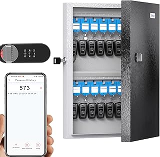 WeHere Key Lock Box Wall Mount, Security Lockbox App Key Management, 32 Key Cabinet Combination Lock, Locking Key Storage Organizer Box with Key Tgas for School,Hotel,Office,Store