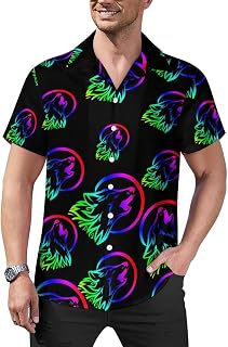 Wolf Moon Grow Mens Shirts Hawaiian Short Sleeved Cuban Collar Graphic Tees Tops