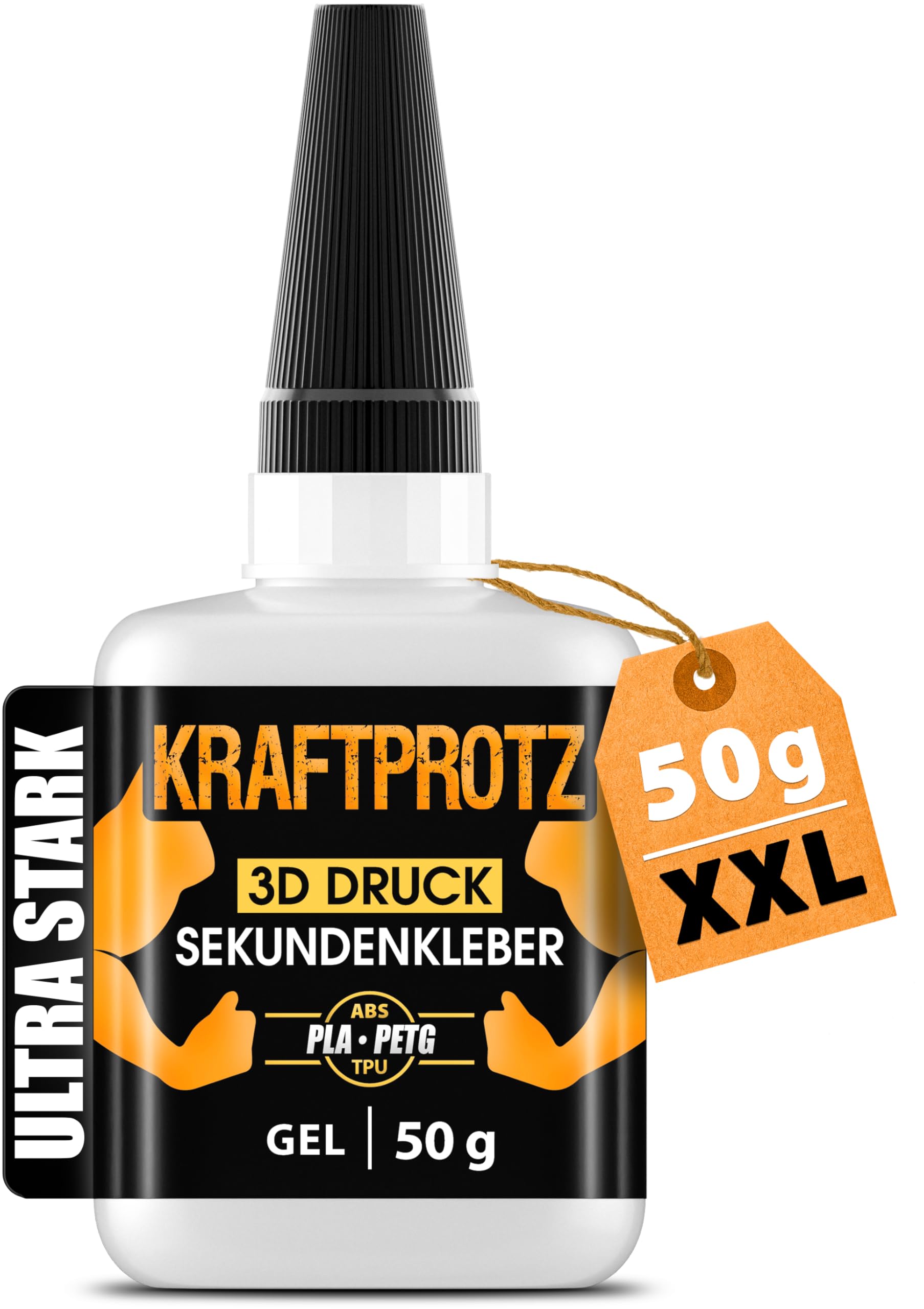 3D Druck Sekundenkleber Gel extra stark – 50 g XXL Superkleber wasserfest hitzebeständig & transparent – Anti-Austrocknungs-Spitze – KRAFTPROTZ PLA- ABS- PETG- TPU-Kleber & Zubehör