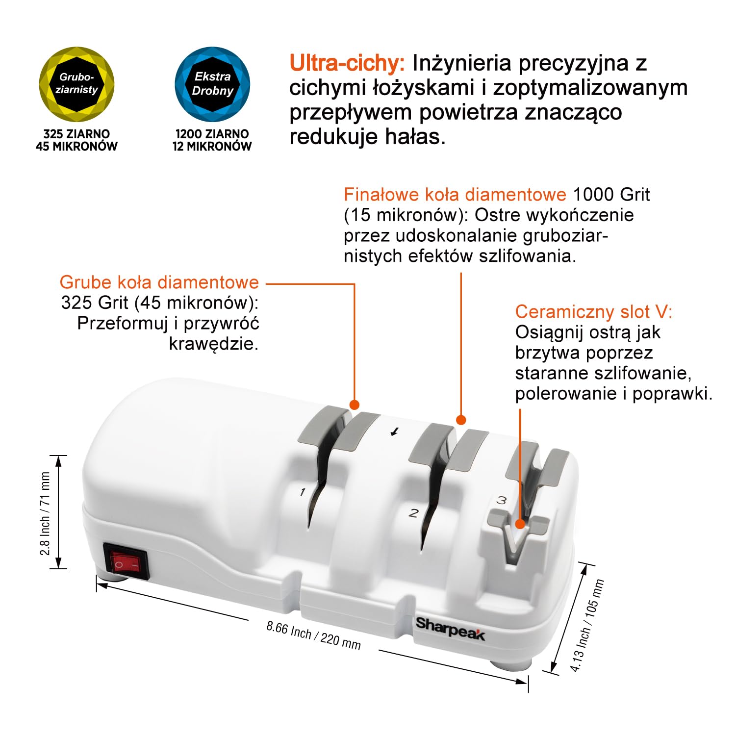 198H-SPK Profesjonalna Elektryczna Ostrzałka do Noży z Wszechstronnymi 3 Etapami, Monokrystalicznymi Kołami Diamentowymi, Ochroną przed Przegrzaniem Ultra-Cichym Silnikiem, Szybkim Ostrzeniem