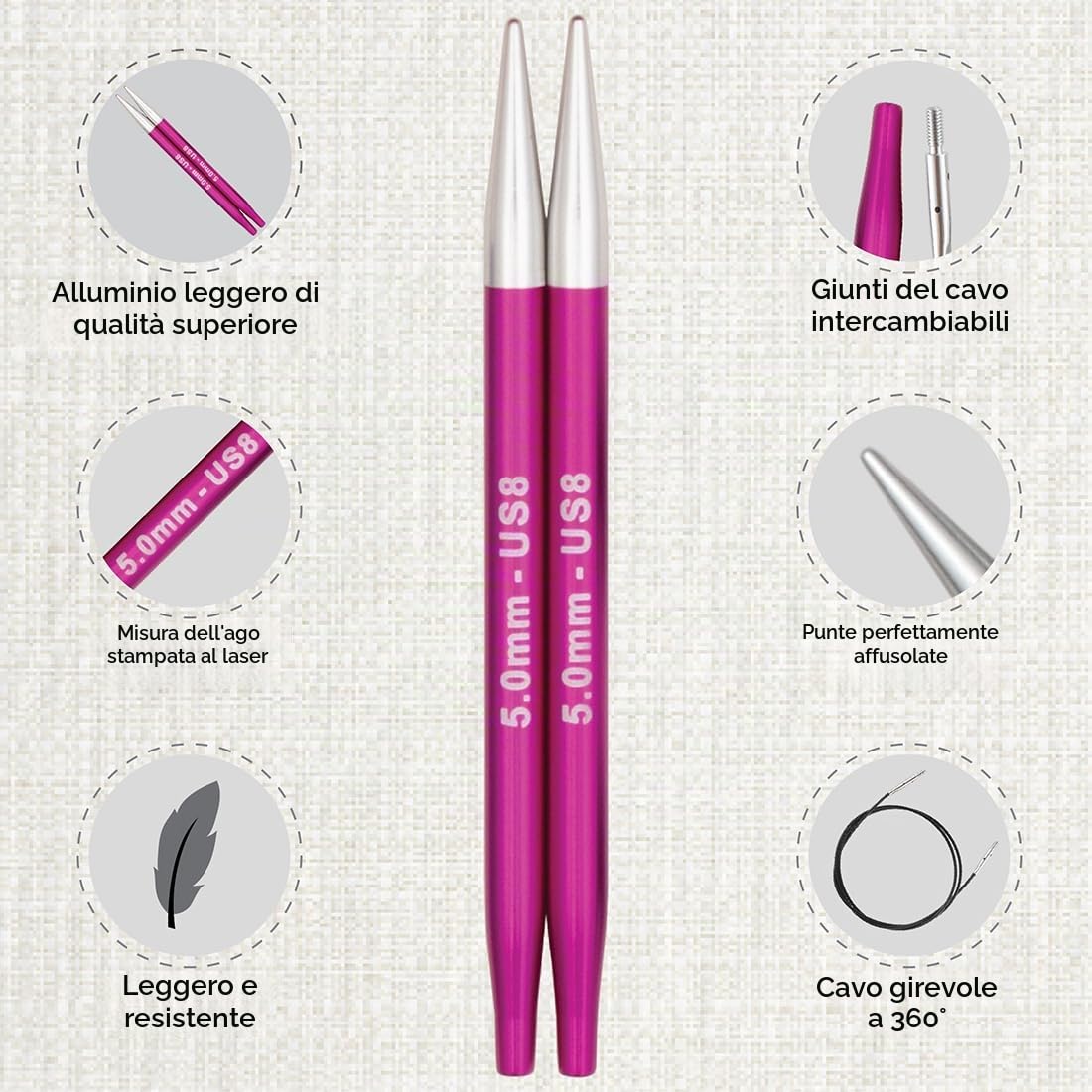 KnitPro Kit ferri intercambiabili Zing - 5 paia di ferri circolari da 5,25" con accessori Zing Starter Set, codice colore per principianti, professionisti e confezione regalo