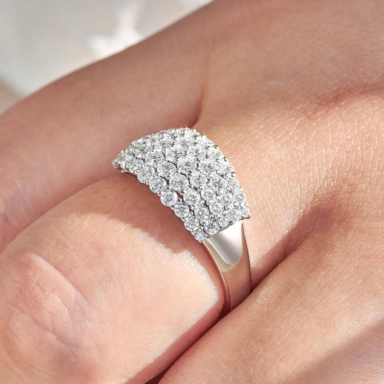 Wide Wedding Bands for Her 925 Sterling Silver Engagement Rings for Women Bridal Eternity Cz Size - Image 6