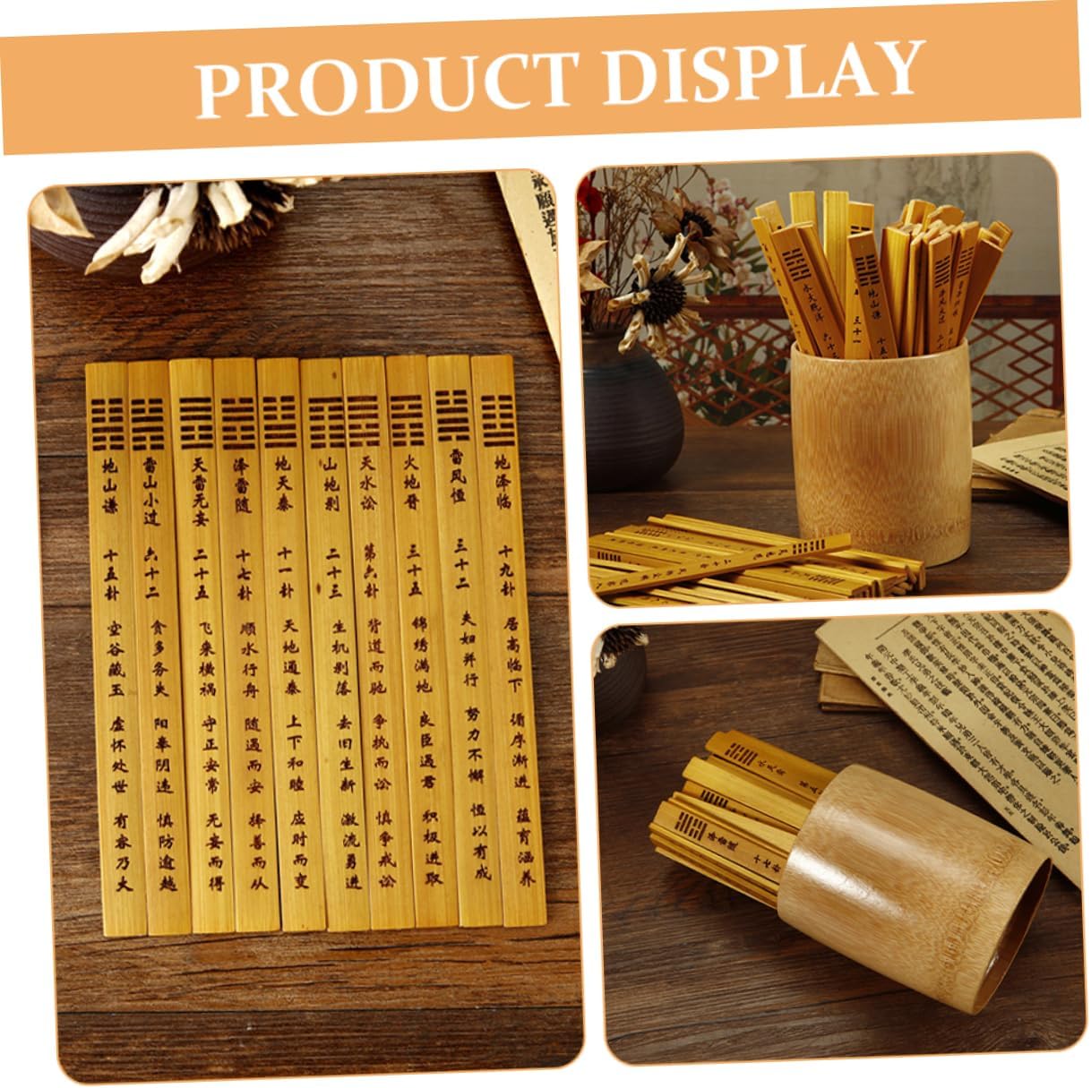 KOMBIUDA Bamboo Divination Sticks Set with Bucket for Chinese Fortune Telling 64 Bamboo Sticks for Spiritual Games Traditional Divination Props for Beginners and Enthusiasts