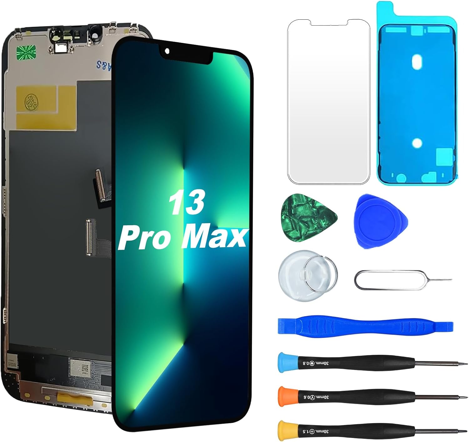 Screen Replacement for iPhone 15 Pro Max 6.7" Retina Full FHD Display COF Digitizer with Repair Tool Kits, Screen Protector, Waterproof Tape