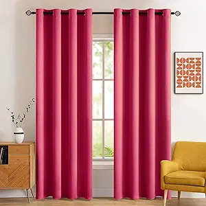 MIULEE Blackout Room Darkening Curtains Thermal Insulated Black Out Drapes Solid Window Treatment Grommet Light Blocking Curtain for Living Room Bedroom 2 Panels Set 52 x 84 inch Length Hot Pink