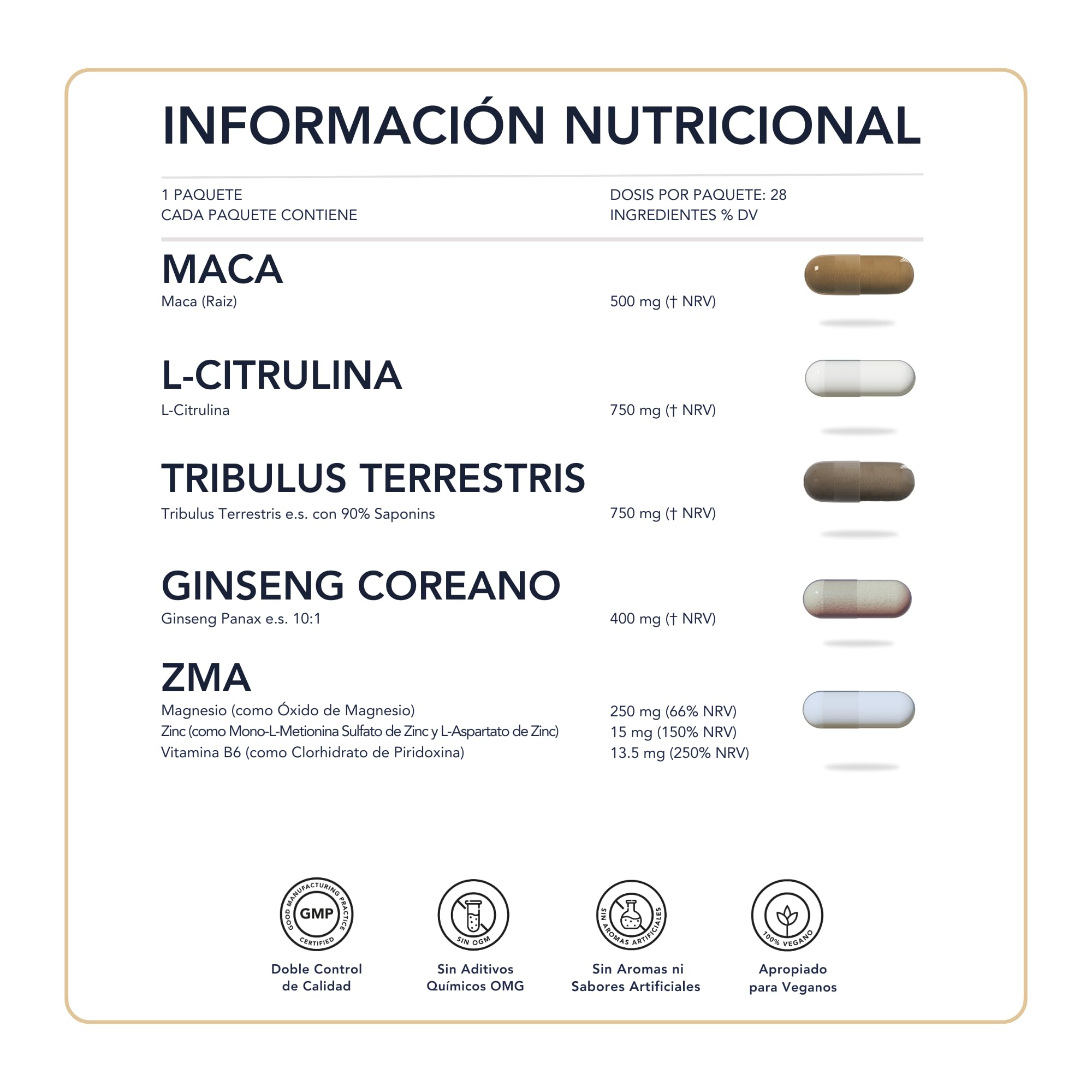 Tribulus terrestris ZMA Maca Ginseng Arginina Formula Completa 28 Dosis