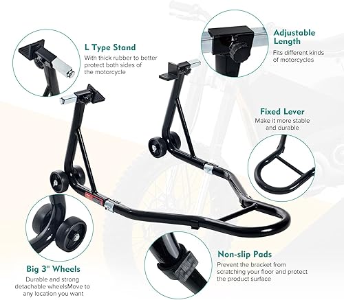 Vista 11 de Donext - Soporte para rueda trasera de motocicleta (850 lb), tamaño U color negro