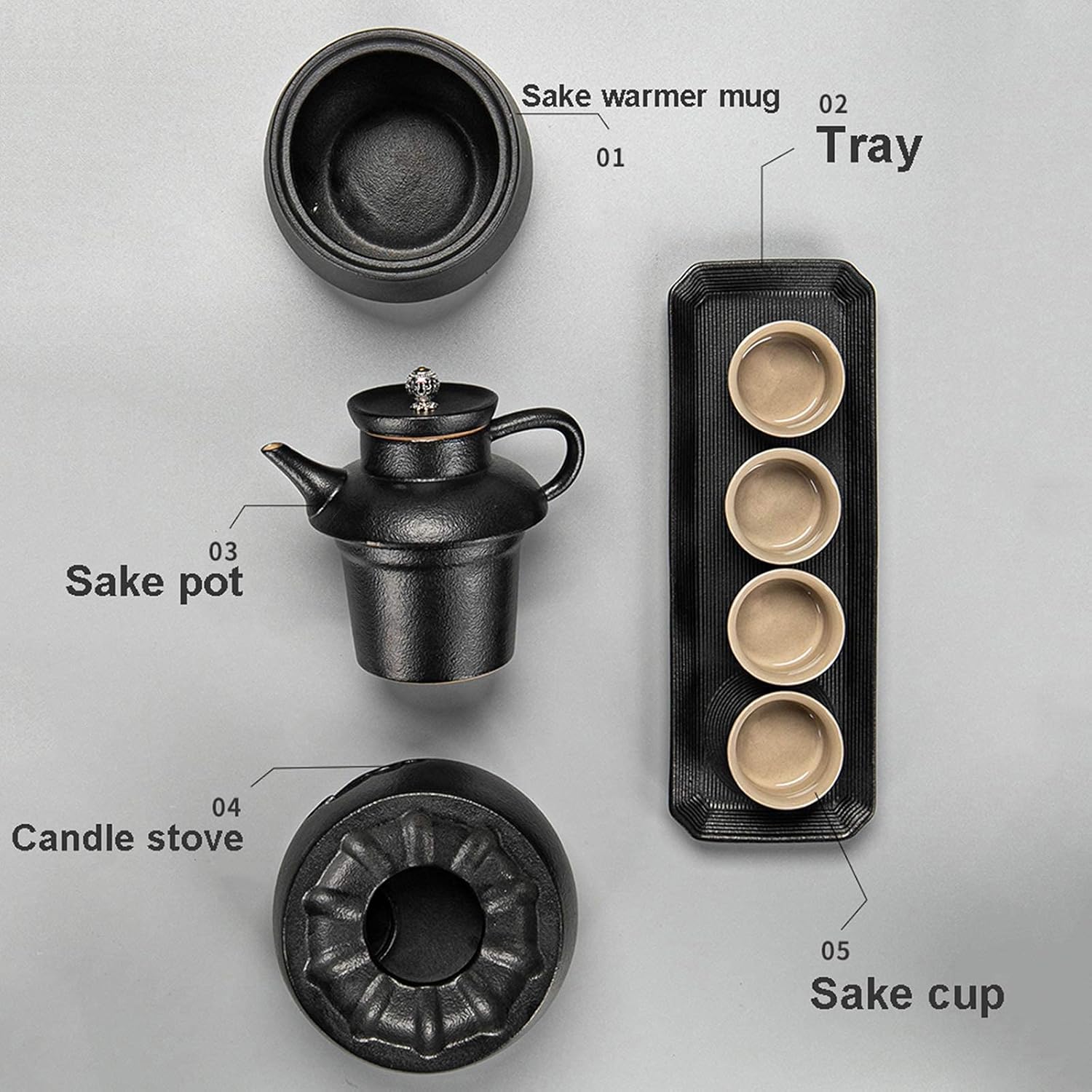 アップグレード酒セット ウォーマー付き、陶器ホットセット 8点 キャンドルストーブ1個、保温マグ1個、酒ポット1個、酒カップ4個、ト